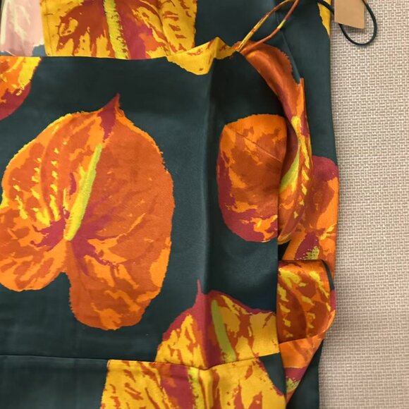 NWT Reformation Frankie Silk Maxi Dress Sz0/4/6 Daiquiri Orange Forest Green - Picture 6 of 12